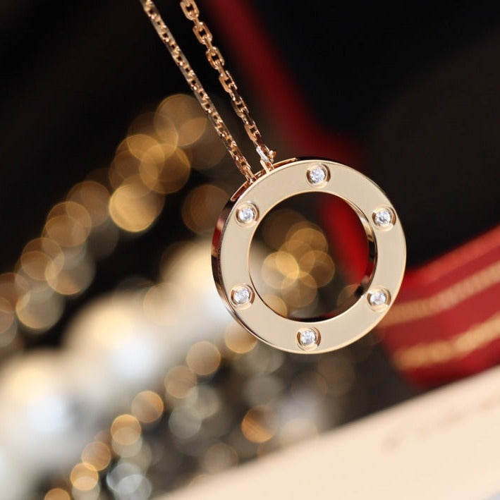 ˇGilded EraˇLOVE NECKLACE 16MM 6 DIAMONDS PINK GOLD