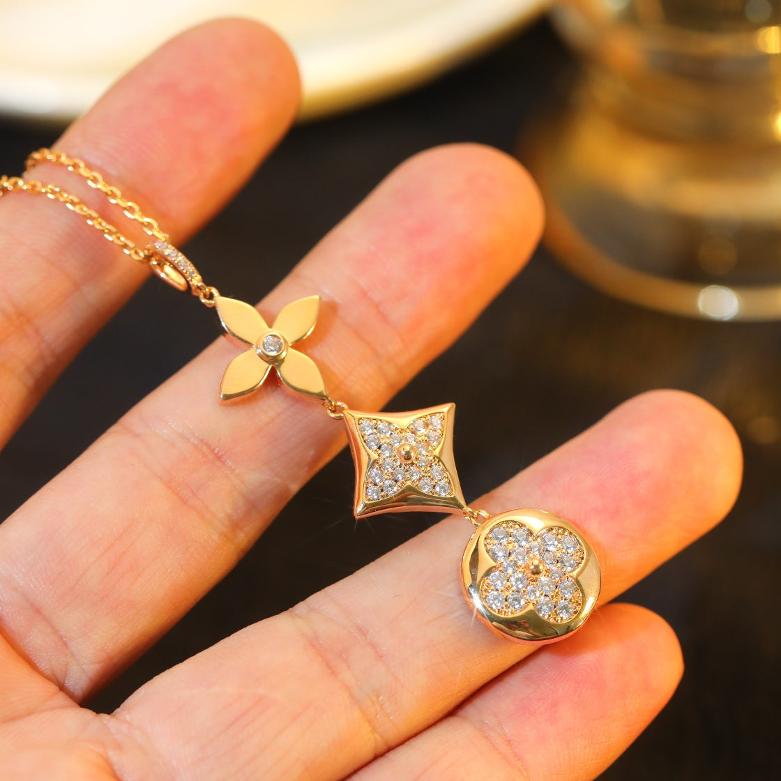 ˇGilded EraˇSTAR AND SUN DIAMOND PINK GOLD NECKLACE