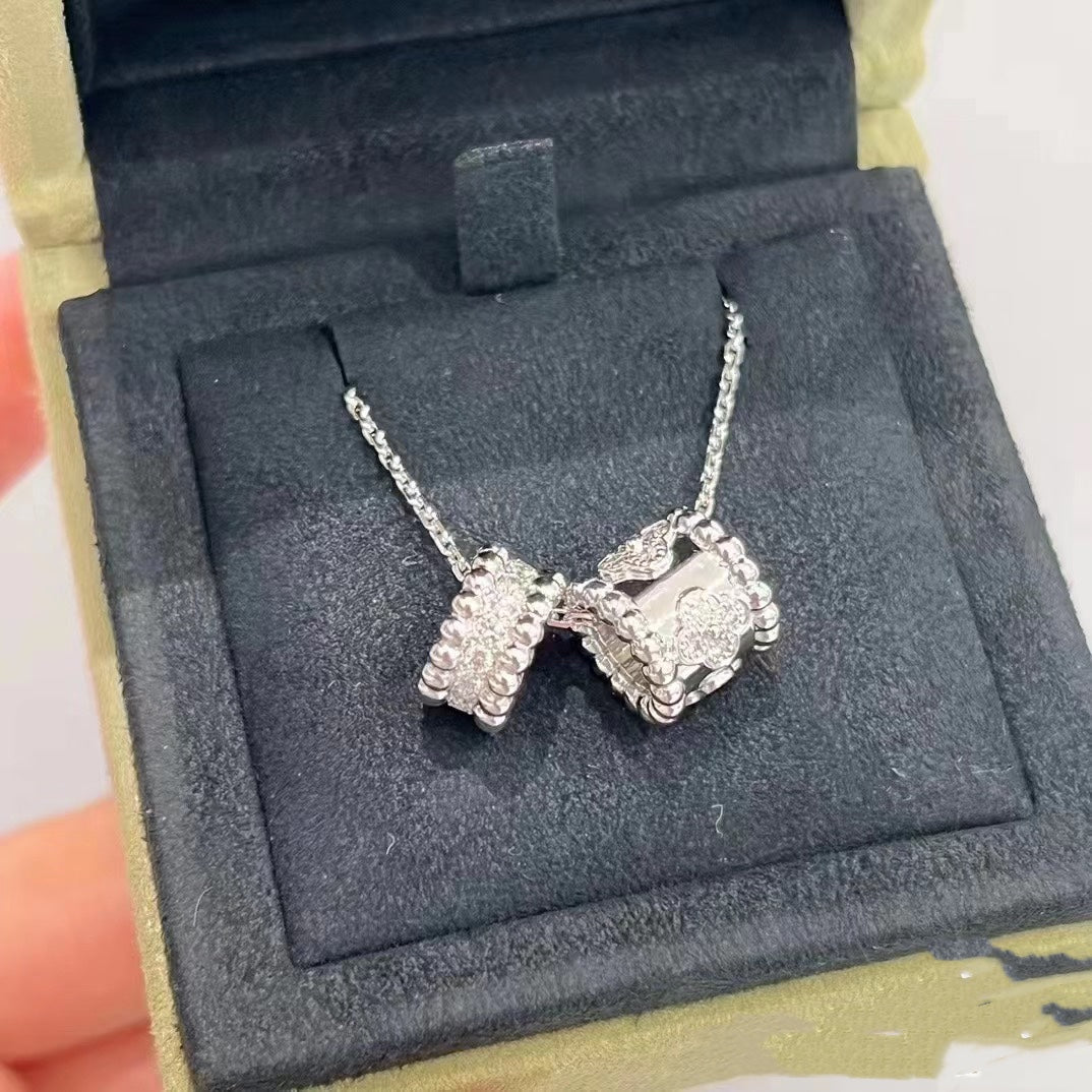 ˇGilded EraˇPERLEE DOUBLE PENDANT SILVER DIAMOND NECKLACE