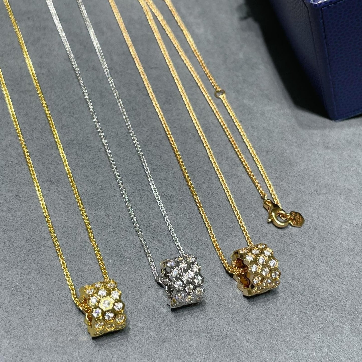 ˇGilded EraˇBEE LOVE DIAMOND PAVED 3 ROW NECKLACE