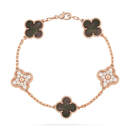 ˇGilded EraˇCLOVER 5 MOTIF GRAY MOP DIAMOND BRACELET