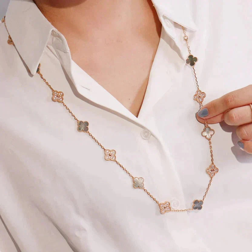 ˇGilded EraˇCLOVER 20 MOTIFS DARK MOP DIAMOND  NECKLACE
