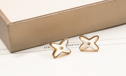 ˇGilded EraˇJEUX DE WHITE MOP PINK GOLD DIAMOND EARRINGS