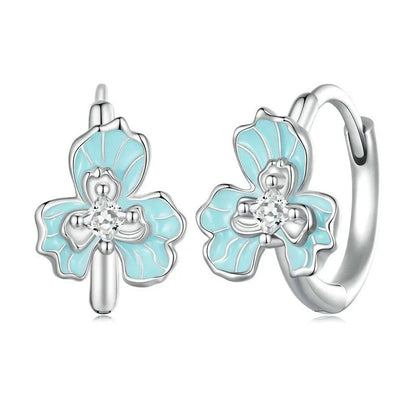 [STREET] Blaue Emaille-Ohrclips mit Iris-Blumenmotiv