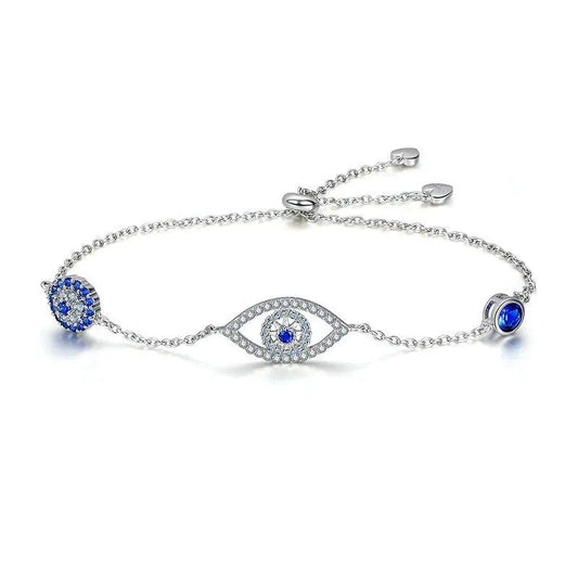 [STREET] Armband mit blauem Zirkonia und Schutzaugen-Anhänger für Damen