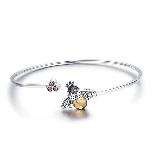 [STREET] Kristallgelbes Bienen-Armband aus Silber, süßes Insekten-Armband für Damen