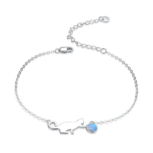 [STREET]Niedliches Opal-Gliederarmband mit Katzenmotiv für Damen