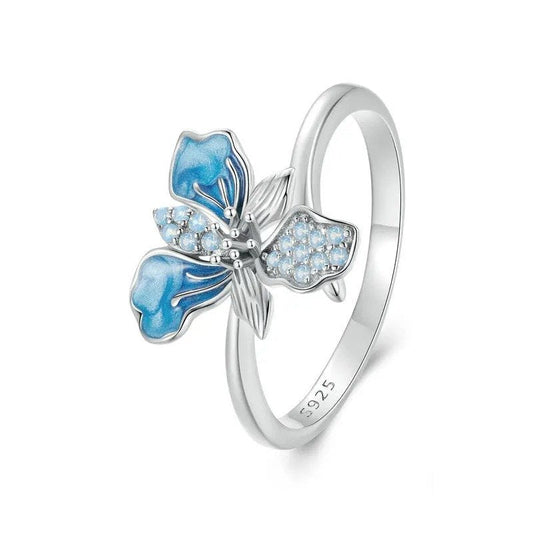[STREET]Verstellbarer Ring mit blauer Iris, exquisitem Emaille-Blumenverschluss