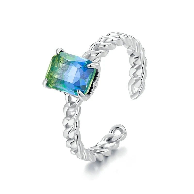 [STREET]Verstellbarer Ring aus blauem und grünem Turmalin