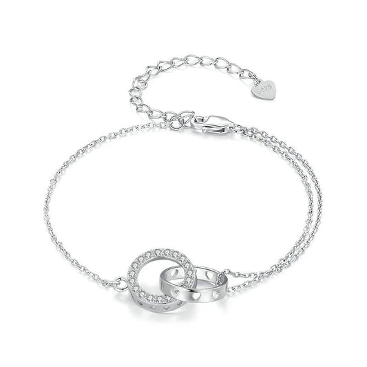 [STREET] Silbernes Doppelkreis-Armband, Eternity-Armband, verstellbare Gliederkette, platinbeschichtet