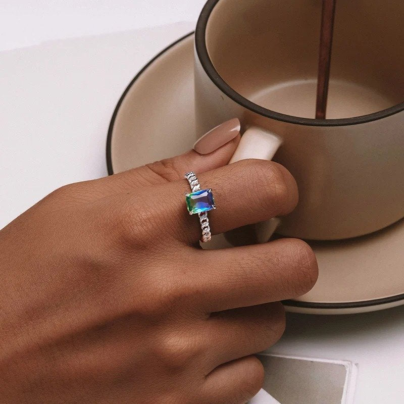 [STREET]Verstellbarer Ring aus blauem und grünem Turmalin