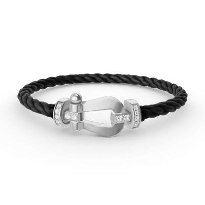 ˇGilded EraˇFORCE LARGE HORSESHOE HALF DIAMOND BRACELET SILVER